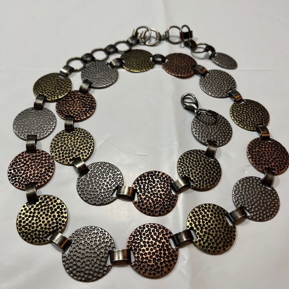 COPPER metal disk belt silver Gold ROUND Chain Link Adjustable 39” Long tooled M